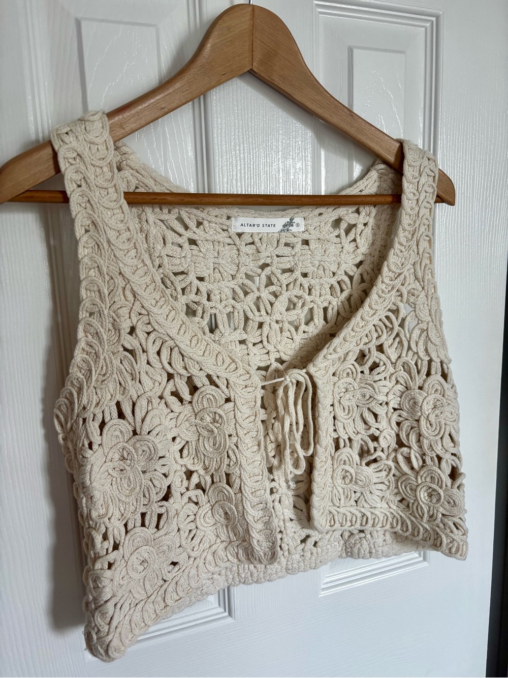 Altar'd State Cream Crochet Tie-Front Camisole